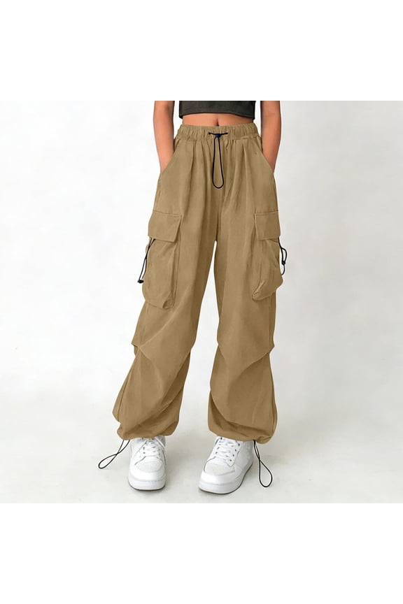 Cargo Pants for Women High Waist Baggy Casual Solid Parachute Trousers Loose Fit Y2K Streetwear with Multi Pockets