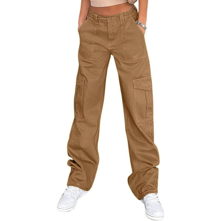 Cargo Pants for Women High Waisted Casual Pants Baggy Stretchy Wide Leg Y2K  Streetwear with 6 Pockets