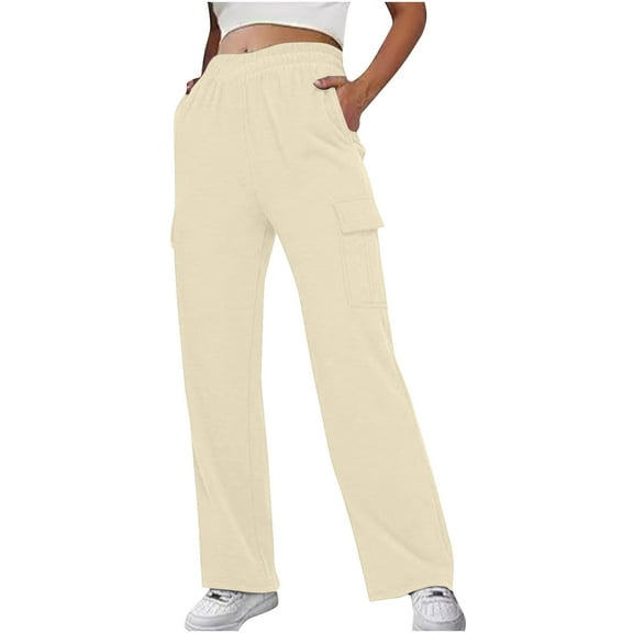 Cargo Pants for Women High Waisted Casual Pants Baggy Stretchy Wide Leg Y2K Streetwear with Pockets Beige XL