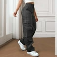 thumbnail image 1 of Cargo Pants for Women High Waisted Casual Pants Elastic Waist Baggy Wide Leg Trousers with Pockets Streetwear Travel Pants, 1 of 8