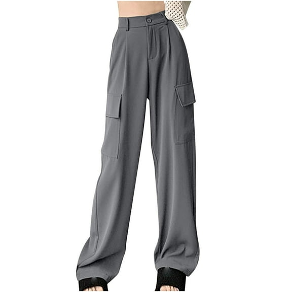 Cargo Pants for Women High Waisted Drape Straight Wide Leg Pants Casual Loose Lounge Trousers with Pockets