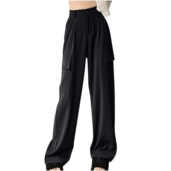 Cargo Pants for Women High Waisted Drape Straight Wide Leg Pants Casual Loose Lounge Trousers with Pockets