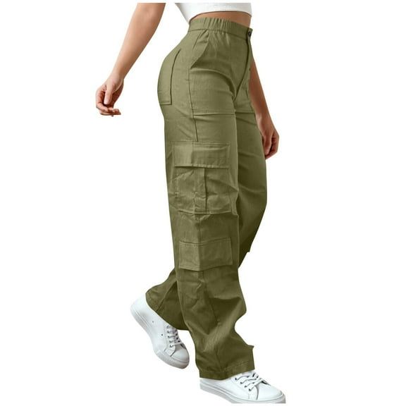 Cargo Pants for Women High Waisted Hiking Pants Baggy Stretchy Wide Leg Y2K Streetwear with 6 Pockets