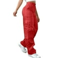 thumbnail image 1 of Cargo Pants for Women High Waisted Hiking Pants Baggy Stretchy Wide Leg Y2K Streetwear with Pockets Red M, 1 of 8