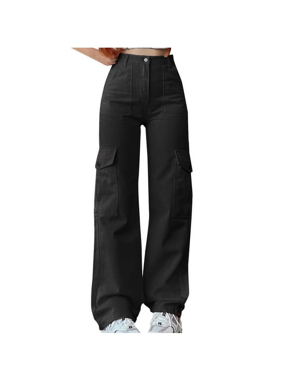 Cargo Pants for Women Light Weight Pants Wide Leg Casual Trousers Elastic Waist Lightweight Summer Pants