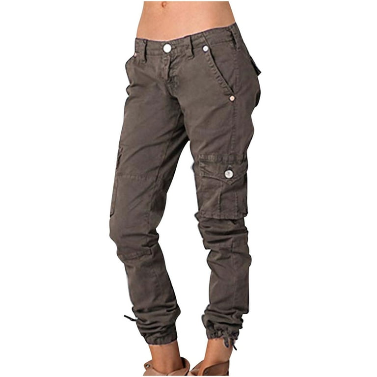 Cargo Pants for Women Low Waist Casual Tight Straight Leg Long Hiking  Joggers Slim Fit Lounge Trousers with Pockets 