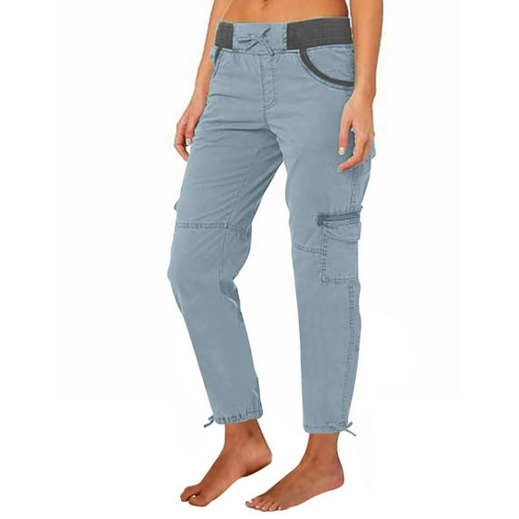 Cargo Pants for Women Plus Size High Expandable Waist Drawstring Pants with Pockets ,Blue
