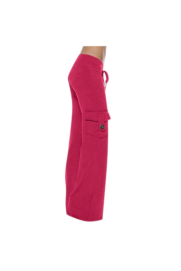 Cargo Pants for Women Plus Size High Waist Workout Trousers with Pockets Drawstring Straight Wide Leg Cotton Sweatpants XS-4XL, Hot Pink, M