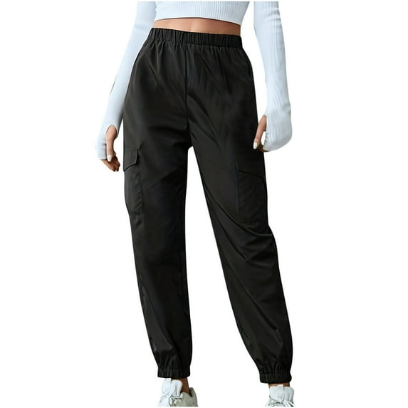 Cargo Pants for Women Solid Loose Outdoor Jogger Workout Tapered Pants With Pockets Juniors Elastic Waist Casual Hiking Lounge Trousers