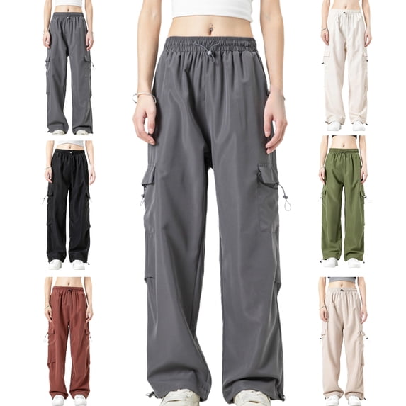 Cargo Pants for Women Windbreaker Drawstring Multi Pocket Breathable Casual Solid Color Outdoor Trousers
