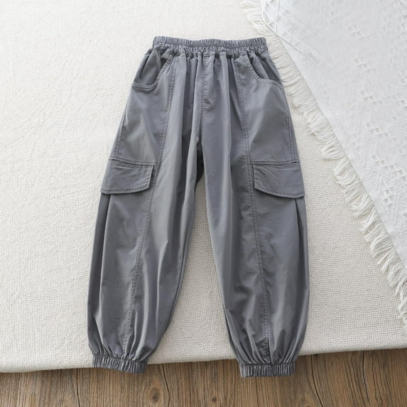Cargo Pants for Youth Boys 4-14 Years Lightweight Quick-Dry Tapered Leg Trousers Teens Kids Solid Elastic Waist Hiking Pant with Pockets
