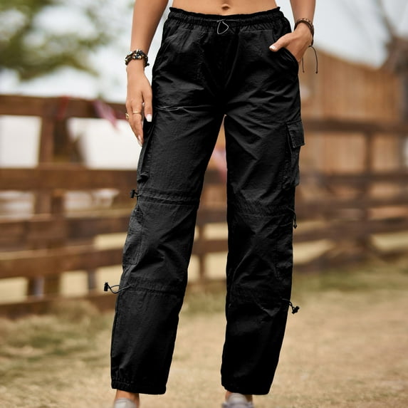 Cargo Parachute Pants Women High Waist,,Womens Cargo Pants Dressy,Womens Black Cargo Pants with Pockets,Street Wear Cargo Pants Women
