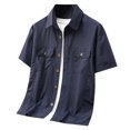 thumbnail image 1 of Cargo Shirt for Men Short Sleeve Multi-Pocket Summer, Casual Button Down Shirt Tops, Dark Blue, 1 of 8
