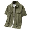 thumbnail image 1 of Cargo Shirt for Men Short Sleeve Multi-Pocket Summer, Casual Button Down Shirt Tops, Green, 1 of 8
