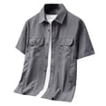 thumbnail image 1 of Cargo Shirt for Men Short Sleeve Multi-Pocket Summer, Casual Button Down Shirt Tops, Grey, 1 of 8