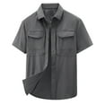 thumbnail image 1 of Cargo Shirts for Men, Mens Short Sleeve Shirt Solid Color Regular Fit Casual Shirts Turn-Down Collar Tshirts Button Down Summer Tops Holiday Beach Shirt with Pockets M-5XL, 1 of 6
