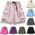 thumbnail image 1 of Cargo Short for Men Elastic Waistband Drawstring Shorts Pants Outdoor Casual Camo Hiking Work Casual Big & Tall Cargo Short Multi Pocket Quick Dry Golf Shorts,Pink M, 1 of 6