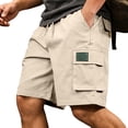 thumbnail image 1 of Cargo Short for Men Multi-Pocket Elastic Waistband Short Drawstring Ripstop Straight Leg Camouflage Cargo Shorts Casual Loose Fit Hiking Running Outdoor Bottom,Beige S, 1 of 5