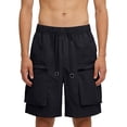 thumbnail image 1 of Cargo Short for Men with Multi Pockets Elastic Waistband Short Drawstring Ripstop Straight Leg Cargo Shorts Casual Loose Fit Hiking Running Outdoor Bottom,Black L, 1 of 4