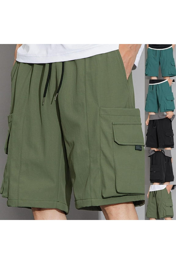 Cargo Short Pants For Men Multi Pockets Big and Tall Elastic Waist Solid Color Casual Shorts Workout Running Gym Stretch Summer Beach Pants Gifts for Men Black L