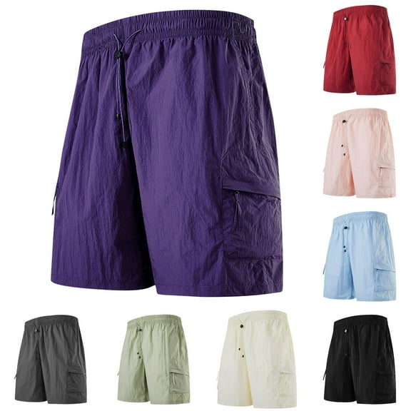 Cargo Short Pants For Men with Pockets Big and Tall Elastic Waist Solid Color Summer Casual Pants Outdoor Sports Leisure Work Hiking Workwear Gifts for Men Blue 3XL
