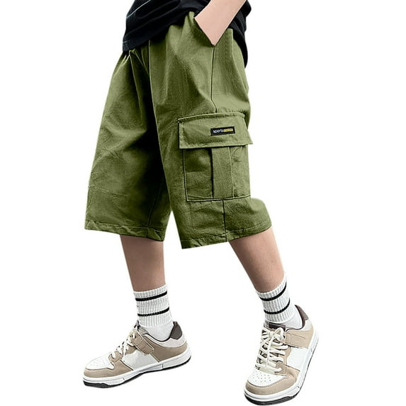 Cargo Shorts Army GreenWork Shorts Casual Straight Leg Boys Summer Outfits Boys' Shorts 10-11 Years Summer Clothing