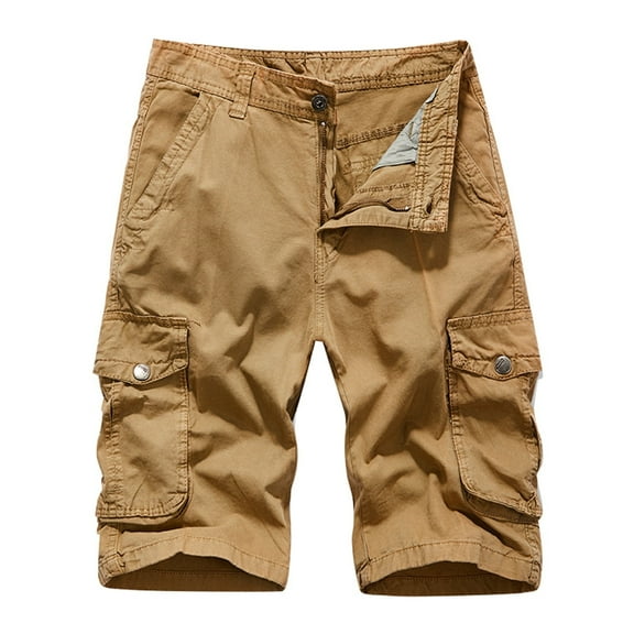 Cargo Shorts Casual Relaxed Fit Mens Running Shorts Travel Outdoor High Waisted Drawstring Below Knee Cargo Shorts for Men,Khaki,30