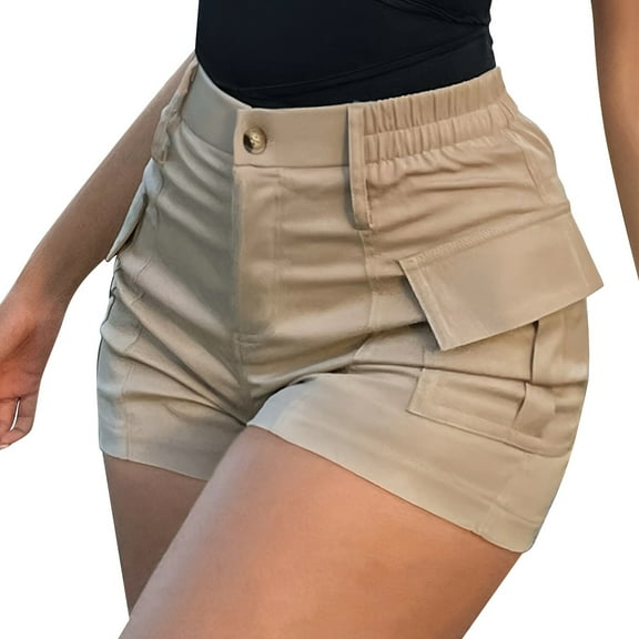 Cargo Shorts, Comdrip Women's High Waist Button Streetwear Cargo Shorts with Pockets Summer Shorts Women Khaki M