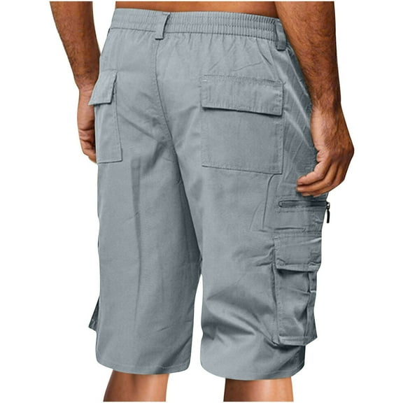 Cargo Shorts For Men Qiggri Men Casual Fashion Solid Shorts With Multi-Pocket Button Zipper Elastic Waist Shoort Pants