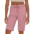 thumbnail image 1 of Cargo Shorts For Women Drawstring Elastic Waist Button Bermuda Shorts with Pockets Summer Casual Athletic Work Clothes Pink, 1 of 4