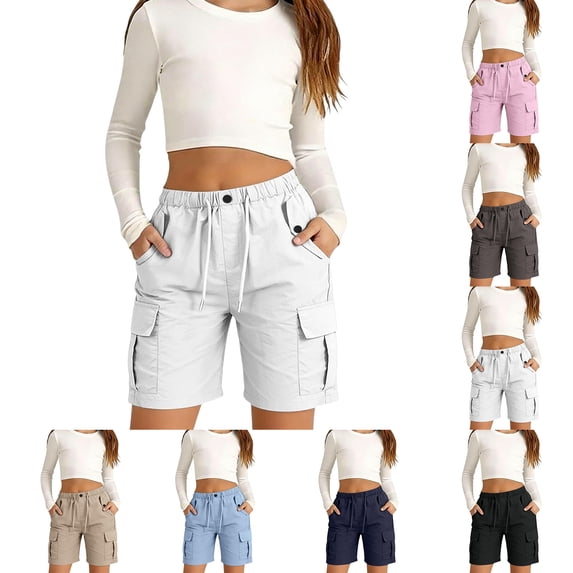Cargo Shorts Girls Elastic Waist Summer Shorts White Shorts Girls, Size 2-15 Years