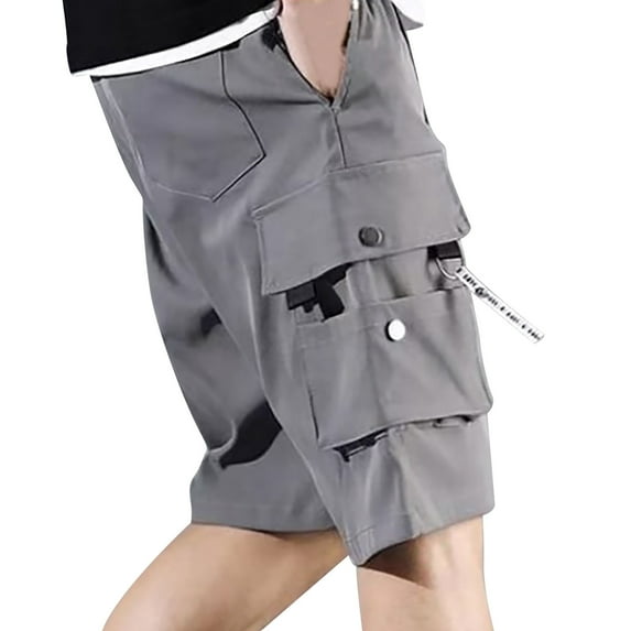 Cargo Shorts High Waisted Drawstring Relaxed Fit Stretch Shorts Travel Outdoor Below Knee Cargo Shorts for Men,Grey,XXL