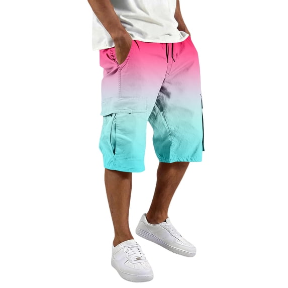 Cargo Shorts Lightweight Knee Length Casual Work Shorts Elastic Waist Summer Outdoor Hiking Pants with Pockets,Light Blue M