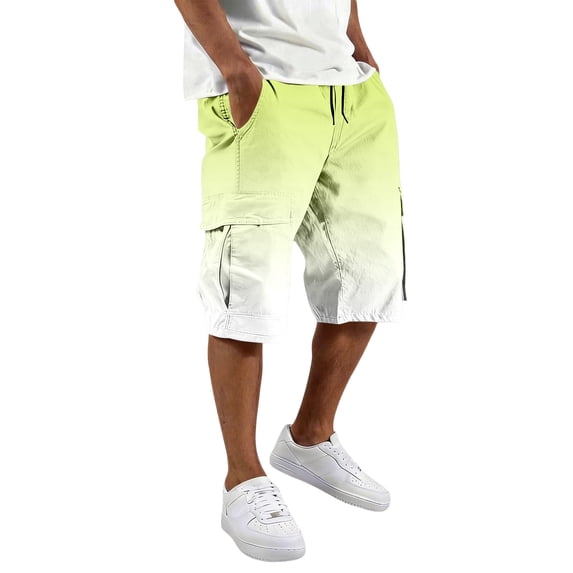Cargo Shorts Lightweight Knee Length Casual Work Shorts Elastic Waist Summer Outdoor Hiking Pants with Pockets,Light Green XL
