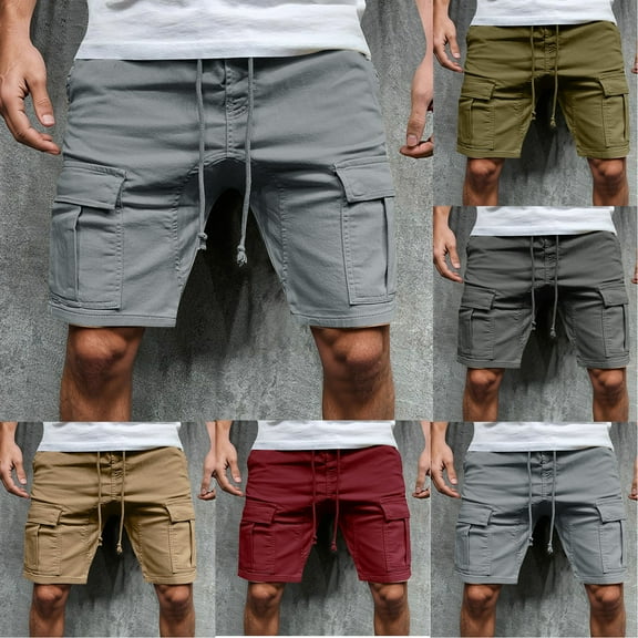 Cargo Shorts for Men 5 Inch Casual Drawstring Relax Fit Elastic Waist Summer Beach Linen Shorts Breathable Fabric Ideal for Outdoor Adventures (Army Green, L)