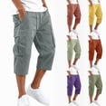 thumbnail image 1 of Cargo Shorts for Men Baggy 3/4 Long Capri Below the Knee Shorts Workout Hiking Summer Lightweight Elastic Waist Drawstring Capri Pants with Pockets Gray S, 1 of 7