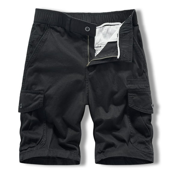 Cargo Shorts Men Casual Button Zipper Solid Cargo Pants With Pocket Straight Button Zipper Shorts Cargo Shorts for Men Black S