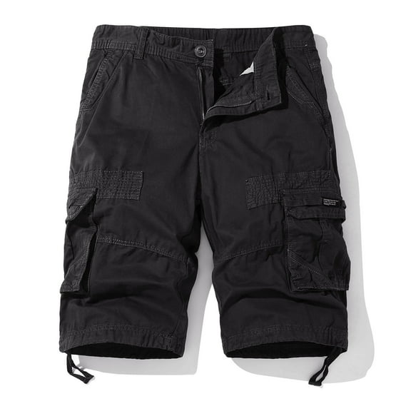 Cargo Shorts Men Casual Fashion Solid Shorts With Multi Pocket Button Zipper Elastic Waist Shoort Pants Cargo Work Shorts Black 2XL