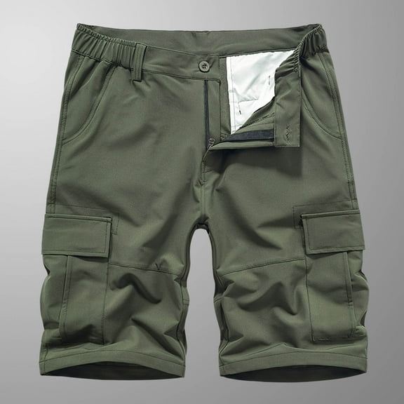Cargo Shorts Men Casual Solid Zipper Button Pockets Elastic Waist Cropped Cargo Shorts Shorts for Work Men Army Green S