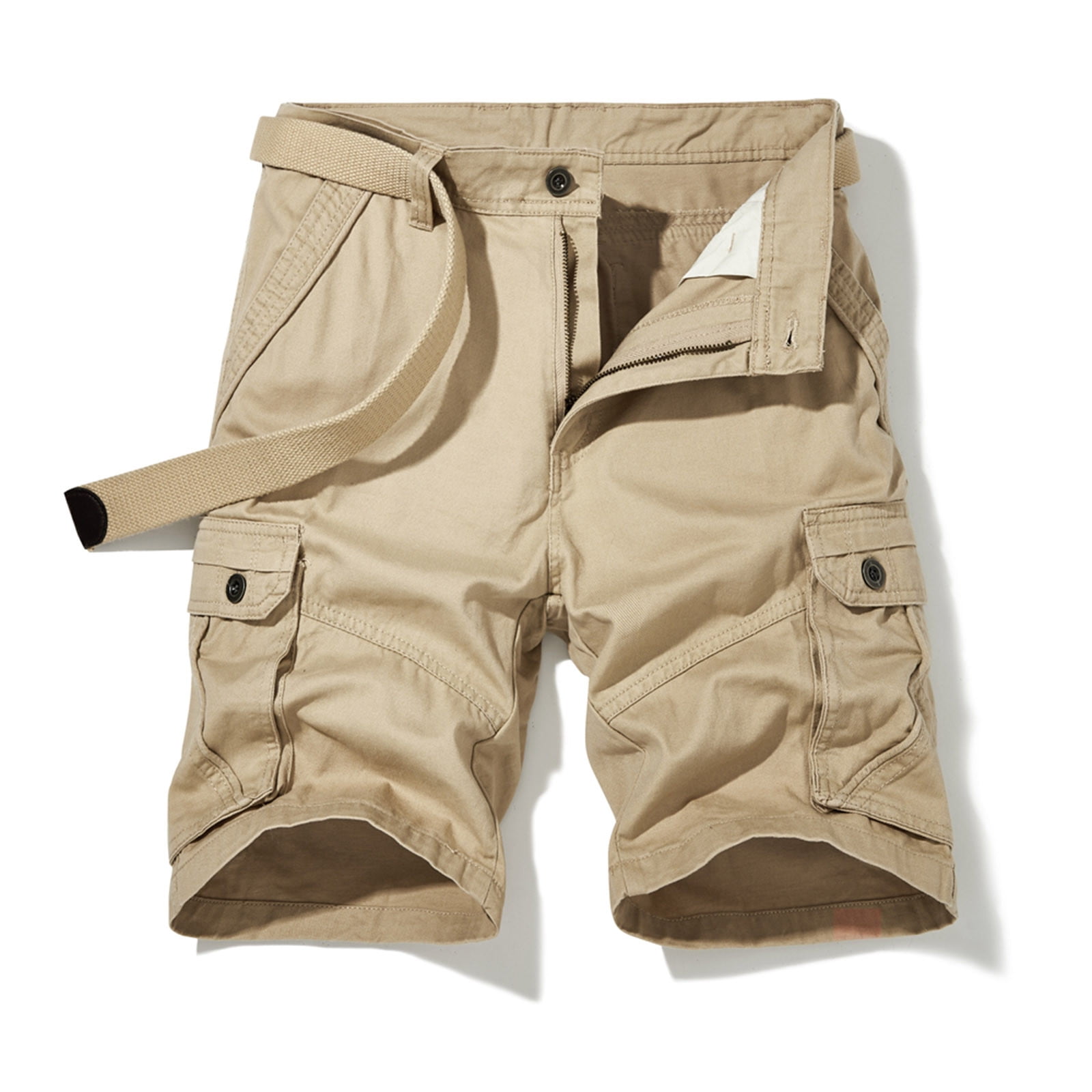 Chino Shorts With Zip Pockets - Cargo Shorts for Men Elastic Waist