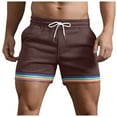 thumbnail image 1 of Cargo Shorts Men Male Summer Solid Color Rainbow Pants Pocket Drawstring Sports Straight Big And Tall Shorts Brown M, 1 of 4