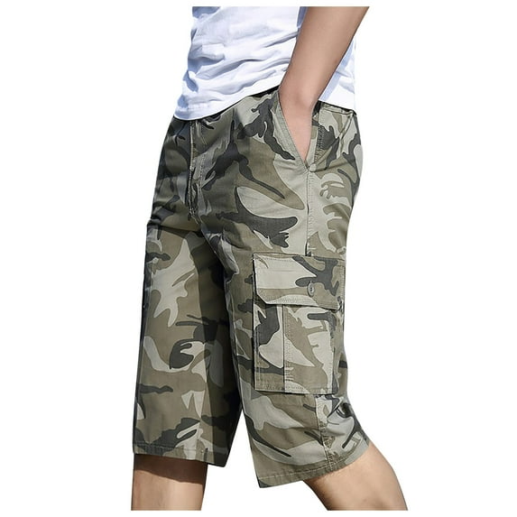 Cargo Shorts for Men, Mens Big Tall Casual Elastic Waisted Solid Color Waterproof Zip Up Plus Size Cargo Shorts with Multi Pockets Summer Saving Clearance