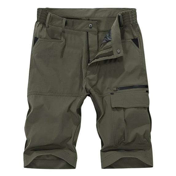 Cargo Shorts for Men, Mens Casual Plus Size Workout Shorts Elastic Waisted Button Solid Color Cropped Cargo Shorts with Multi Pockets Summer Reduced Price and Clearance Sale