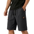 thumbnail image 1 of Cargo Shorts for Men with Multi Pockets Elastic Waist Shorts Pants Drawstring Ripstop Straight Leg Camo Cargo Pants Relaxed-Fit Summer Outdoor Activities Casual Golf Shorts,Black L, 1 of 5