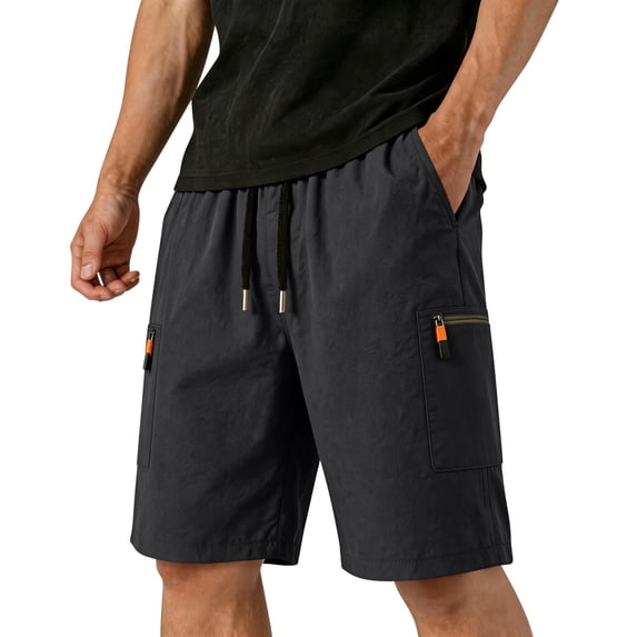 Cargo Shorts for Men with Multi Pockets Elastic Waist Shorts Pants Drawstring Ripstop Straight Leg Camo Cargo Pants Relaxed-Fit Summer Outdoor Activities Casual Golf Shorts,Black L