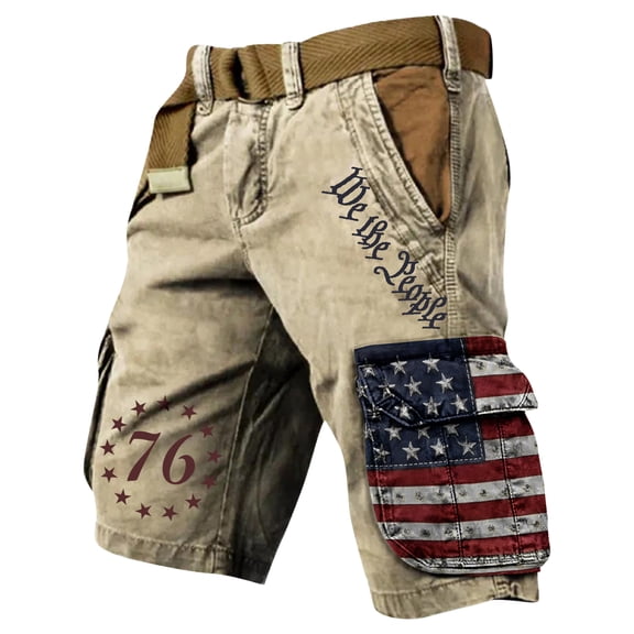 Cargo Shorts for Men Patriotic Graphic 4th Of July Shorts Distressed Washed We the People Cargo Shorts Outdoor Hiking Fishing Military Golf Shorts,Brown S