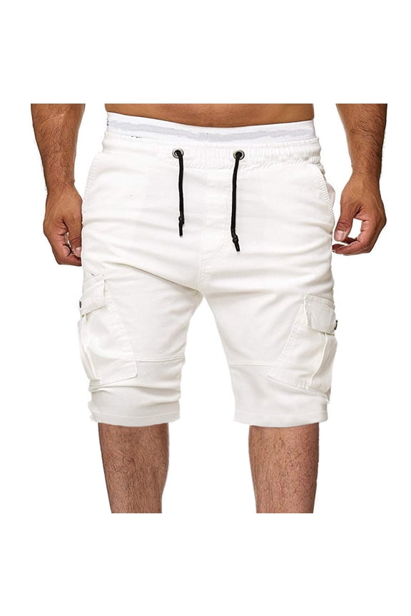 Cargo Shorts for Men ,Men's Sports Shorts Loose Work Shorts Casual Hiking Jogging Shorts Elastic Drawstring Waist Solid Short Trousers Cycling Half Pants with Multi Pocket