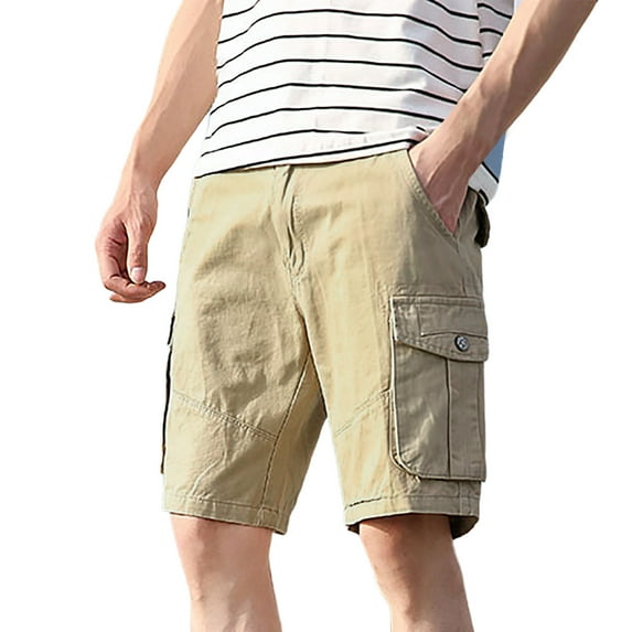 Cargo Shorts Men Shorts Solid Color Loose Fit Straight Legged Outdoor Short Pants Mens Casual Shorts Khaki 30