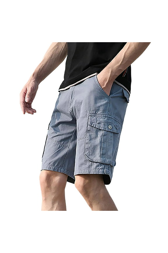 Cargo Shorts Men Stretch Waist Shorts Solid Color Loose Fit Straight Legged Outdoor Short Pants Casual Shorts Men Grey 38