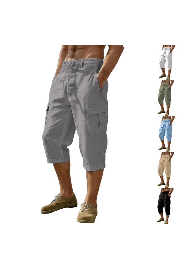 Cargo Shorts for Men Summer Work Hiking Pants Elastic Waist Knee Length Big and Tall Bermuda Shorts with Pockets for Active Guys Who Need Storage On The Go Black XXXL